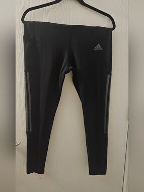 Women's adidas Black Leggings with Grey Stripes